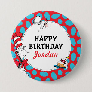 Badge Rond 7,6 Cm Dr. Seuss Chat Chapeauté Anniversaire