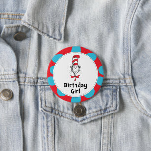 Badge Rond 7,6 Cm Dr. Seuss Chat dans le Chapeau Fille d'anniversair