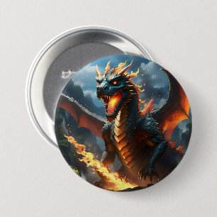 Badge Rond 7,6 Cm Dragon de respiration par le feu effrayant,