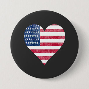 Badge Rond 7,6 Cm Drapeau américain dans le cœur