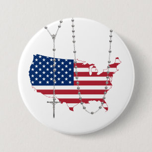 Badge Rond 7,6 Cm Drapeau américain Saint Rosaire