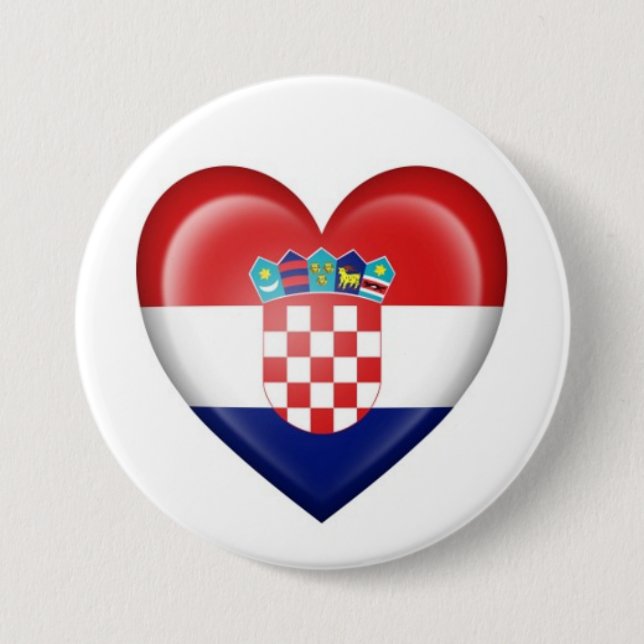 Badge Rond 7,6 Cm Drapeau croate de coeur sur le blanc (Devant)