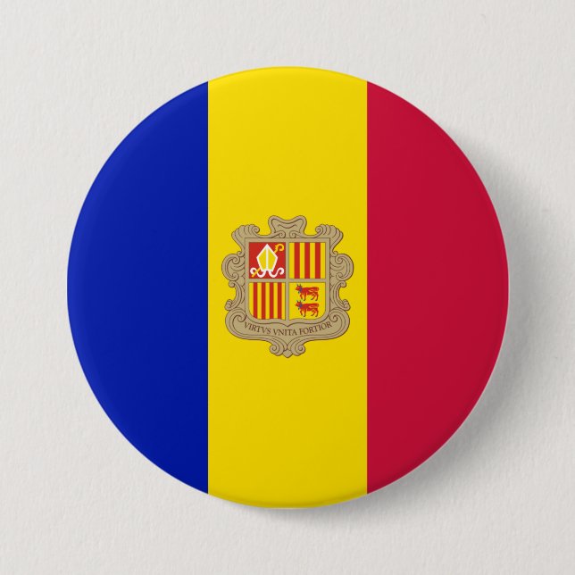 Badge Rond 7,6 Cm Drapeau d'Andorre (Devant)