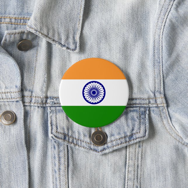 Badge Rond 7,6 Cm Drapeau de l'Inde (En situation)