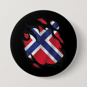 Badge Rond 7,6 Cm Drapeau de Norvège déchiré