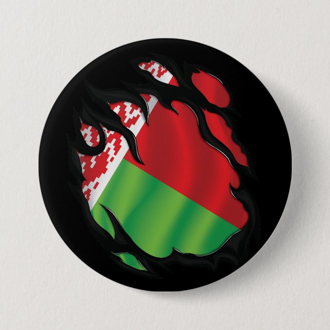 Badge Rond 7,6 Cm Drapeau déchiré de Biélorussie (Devant)