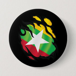 Badge Rond 7,6 Cm Drapeau déchiré de Birmanie