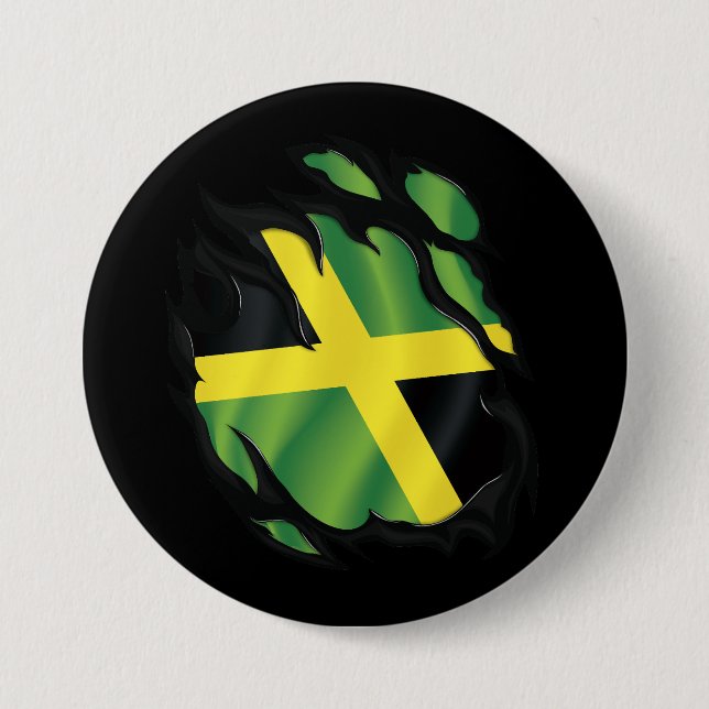 Badge Rond 7,6 Cm Drapeau déchiré de Jamaïque (Devant)