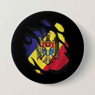 Badge Rond 7,6 Cm Drapeau déchiré de Moldova