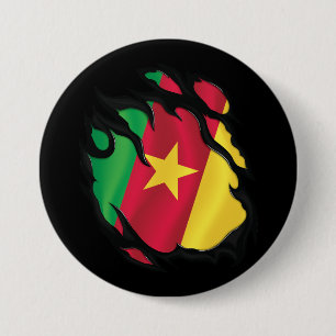 Badge Rond 7,6 Cm Drapeau déchiré du Cameroun