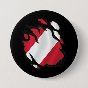 Badge Rond 7,6 Cm Drapeau déchiré du Pérou