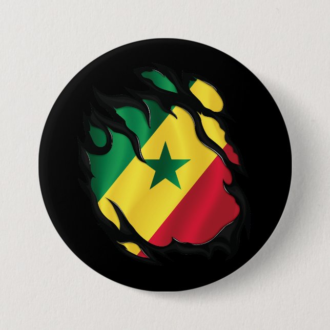 Badge Rond 7,6 Cm Drapeau déchiré du Sénégal (Devant)