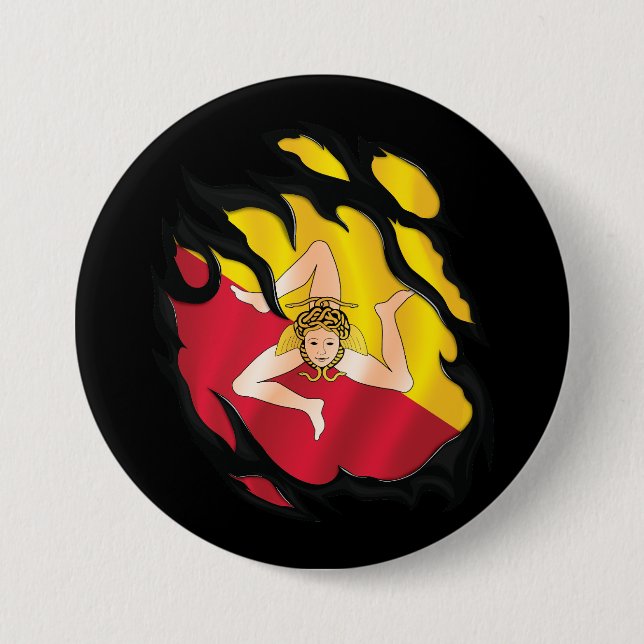 Badge Rond 7,6 Cm Drapeau déchiré en Sicile (Devant)
