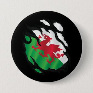 Badge Rond 7,6 Cm Drapeau du Pays de Galles déchiré