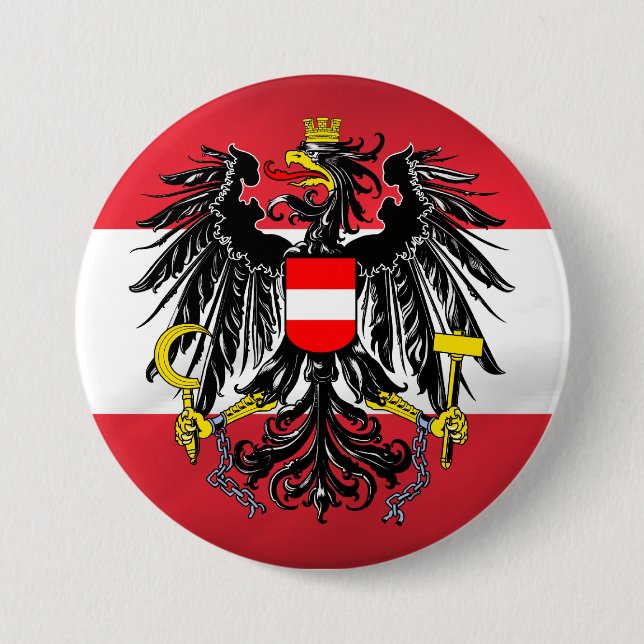 Badge Rond 7,6 Cm Drapeau et armoiries de l'Autriche (Devant)