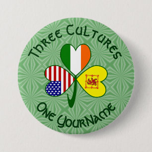 Badge Rond 7,6 Cm Drapeau rampant d'Écosse USA Irlande Shamrock Nom