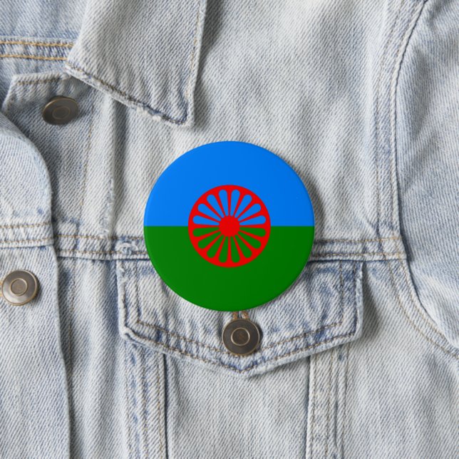 Badge Rond 7,6 Cm Drapeau romani (En situation)