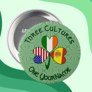 Badge Rond 7,6 Cm Drapeaux Shamrock Espagne Irlande États-Unis