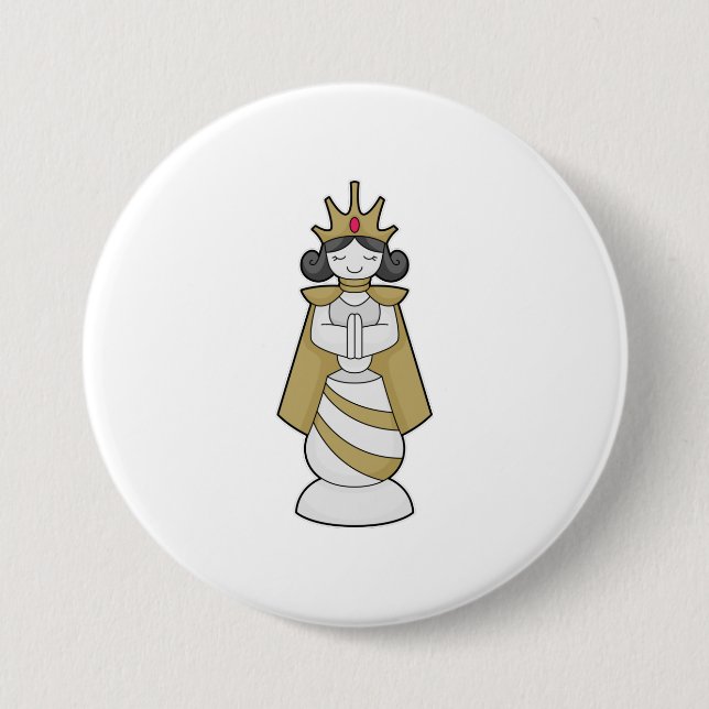 Badge Rond 7,6 Cm Échecs Queen Crown Chess (Devant)