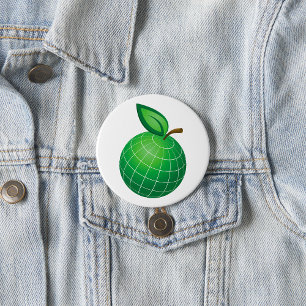 Badge Rond 7,6 Cm Eco Globe Fruit Green Earth Leaf Sphere