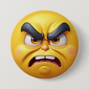 Badge Rond 7,6 Cm Effet 3D Jaune en colère Emoji