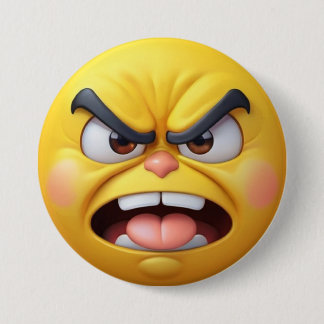 Badge Rond 7,6 Cm Effet 3D Jaune en colère Emoji