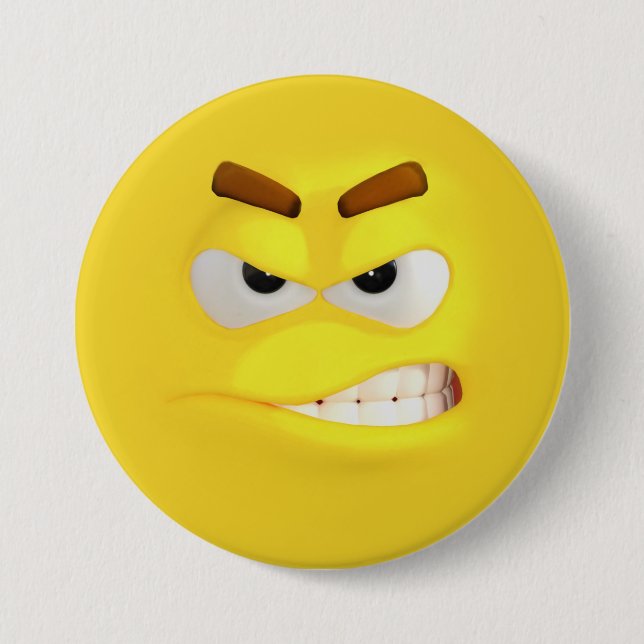 Badge Rond 7,6 Cm Effet 3D Jaune en colère Emoji (Devant)