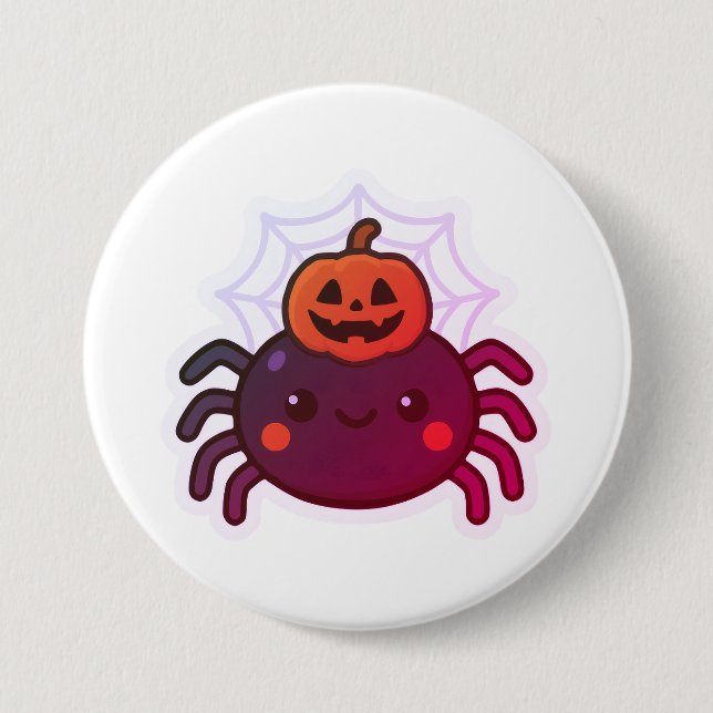 Badge Rond 7,6 Cm Éffrayante mignonne Kawaii Araignée d'Halloween (Devant)
