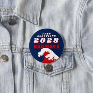 BADGE ROND 7,6 CM ÉLECTIONS PRÉSIDENTIELLES 2028 VAGUE ROUGE