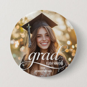Badge Rond 7,6 Cm Élégant Bouton photo couleur blanc Script Grad