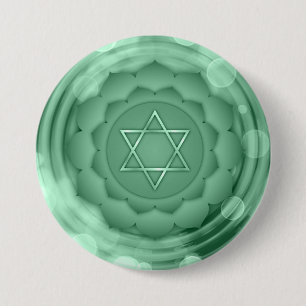 Badge Rond 7,6 Cm Élégant Coeur Vert Chakra Zen Yoga Spirituel