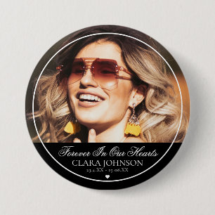 Badge Rond 7,6 Cm Elegant Forever in Our Hearts Memorial Photo