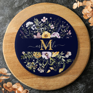 Badge Rond 7,6 Cm Élégant Monogramme coloré Fleur sauvage Jardin Flo