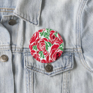 Badge Rond 7,6 Cm Elégant Motif Rose Vintage - Rouge & Vert Floral