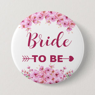Badge Rond 7,6 Cm Élégante aquarelle rose fleur mariée à être