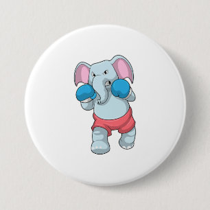 Badge Rond 7,6 Cm Eléphant à la boxe avec gants de boxe