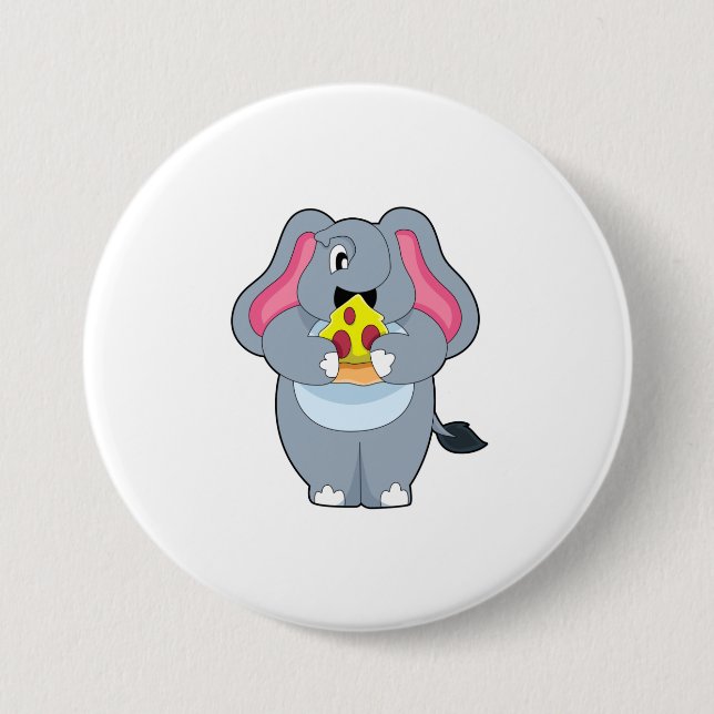 Badge Rond 7,6 Cm Eléphant à la pizza (Devant)