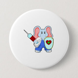 Badge Rond 7,6 Cm Eléphant à la vaccination avec seringue