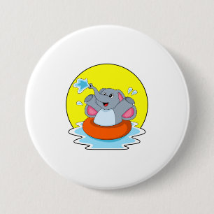 Badge Rond 7,6 Cm Eléphant à nager avec Lifebuoy