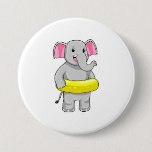 Badge Rond 7,6 Cm Eléphant à nager avec Lifebuoy