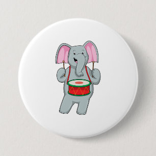 Badge Rond 7,6 Cm Elephant at Music with Drum