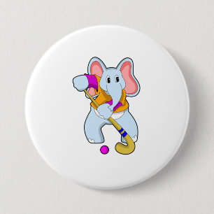Badge Rond 7,6 Cm Elephant au hockey avec chauve-souris de hockey