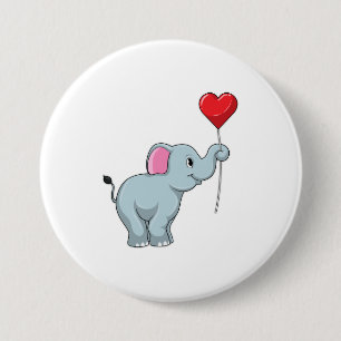 Badge Rond 7,6 Cm Eléphant avec ballon cardiaque