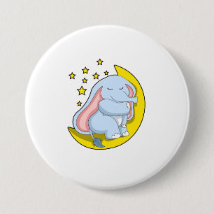 Badge Rond 7,6 Cm Eléphant avec lune et étoiles