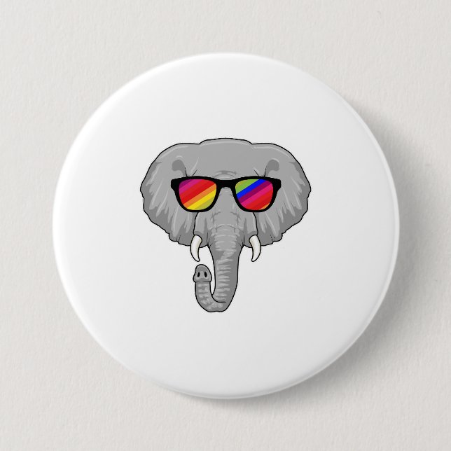 Badge Rond 7,6 Cm Eléphant avec lunettes de soleil (Devant)