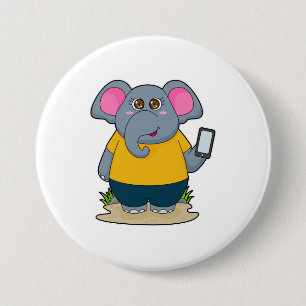 Badge Rond 7,6 Cm Eléphant avec mobile