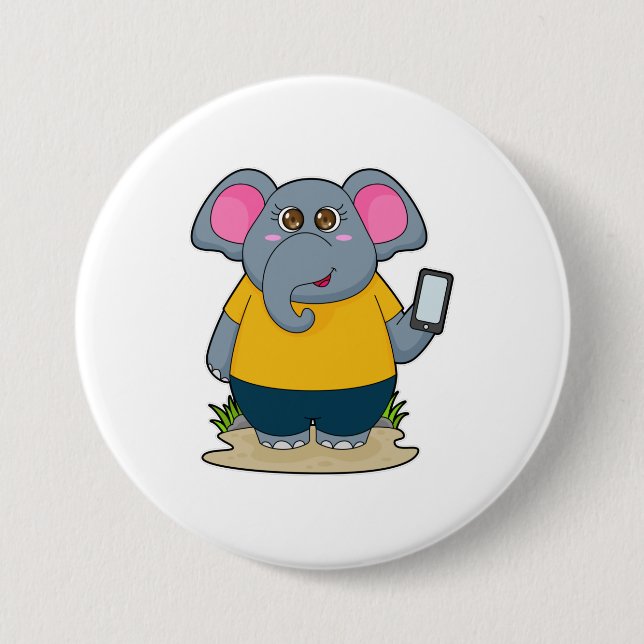 Badge Rond 7,6 Cm Eléphant avec mobile (Devant)