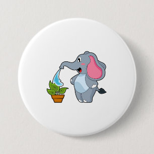 Badge Rond 7,6 Cm Eléphant avec Plante