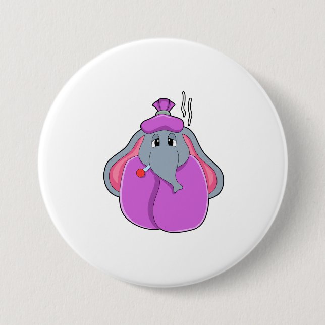 Badge Rond 7,6 Cm Eléphant avec thermomètre à fièvre (Devant)