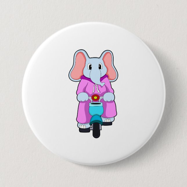 Badge Rond 7,6 Cm Eléphant avec vélo (Devant)